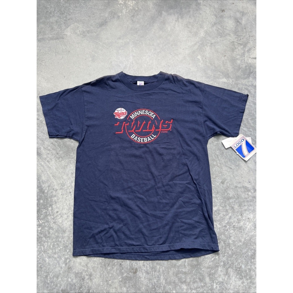 Vintage Logo 7 Minnesota Twins T Shirt Mens XL Navy Blue Embroidered MLB NWT 90s